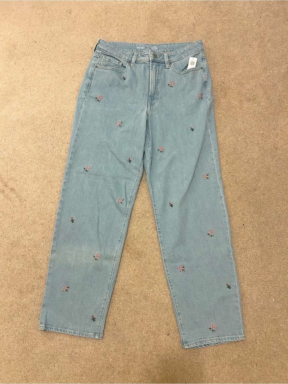 Old Navy OG Loose Light Blue Embroidered Rose High-Rise Women's Jeans